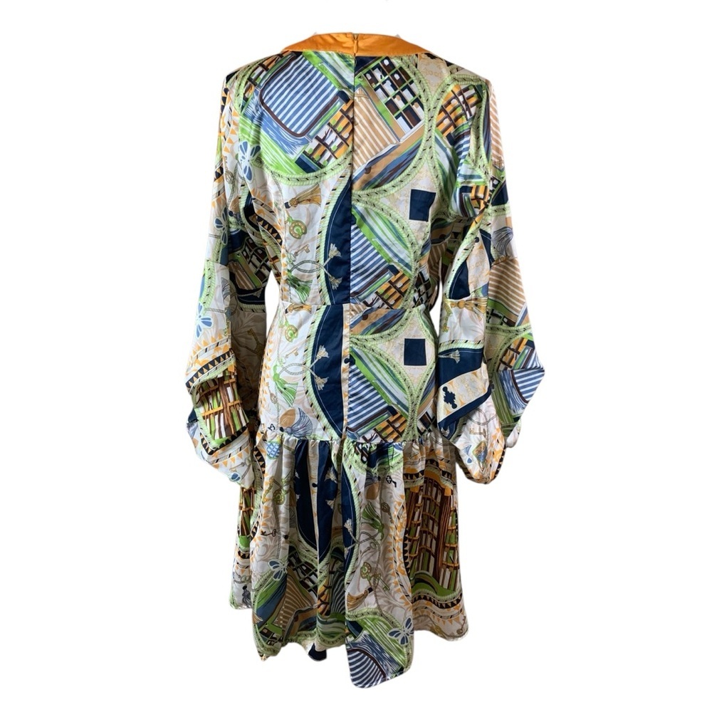 L’Atiste Boho Kimono Sleeve Satin Trim Abstract Print Mini Dress Flowy Large - Picture 3 of 5